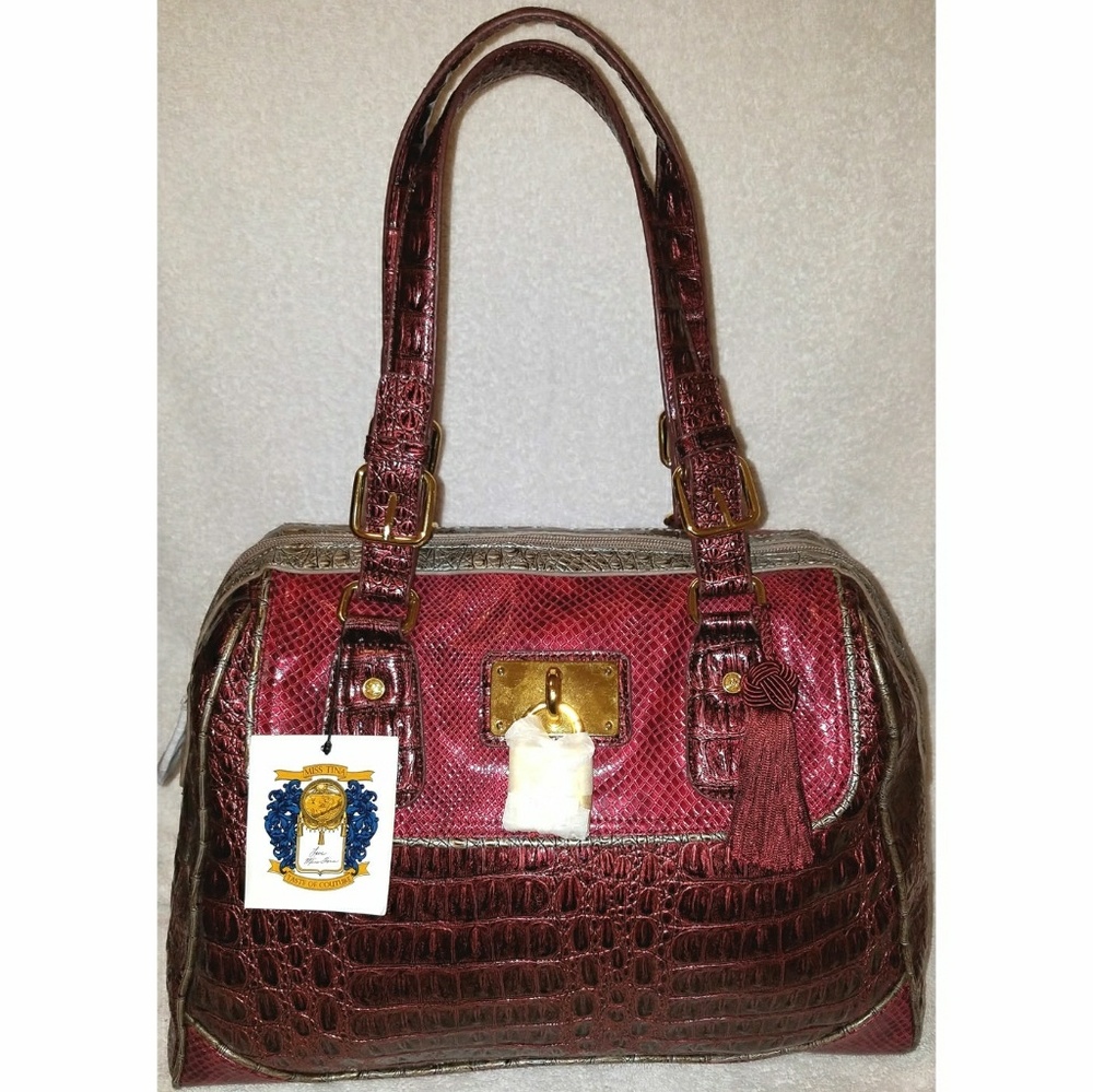 Miss Tina Taste of Couture extra-large red Croc embossed patent leather hobo
